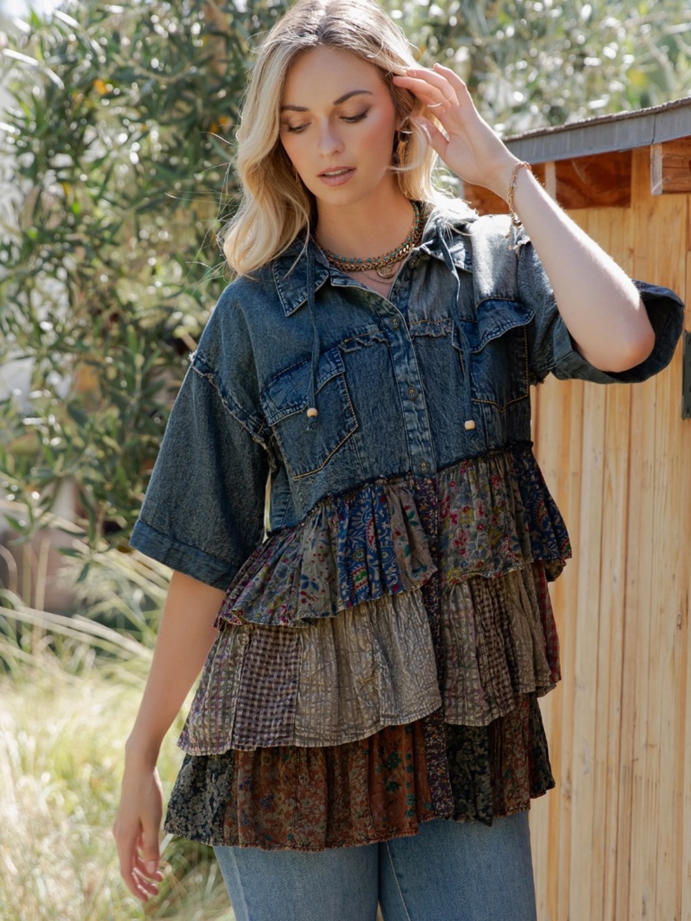 🎉 YOUNG THREADS “ NOMAD “ YOUNG THREADS Tiered Ruffled Shirt Jacket
